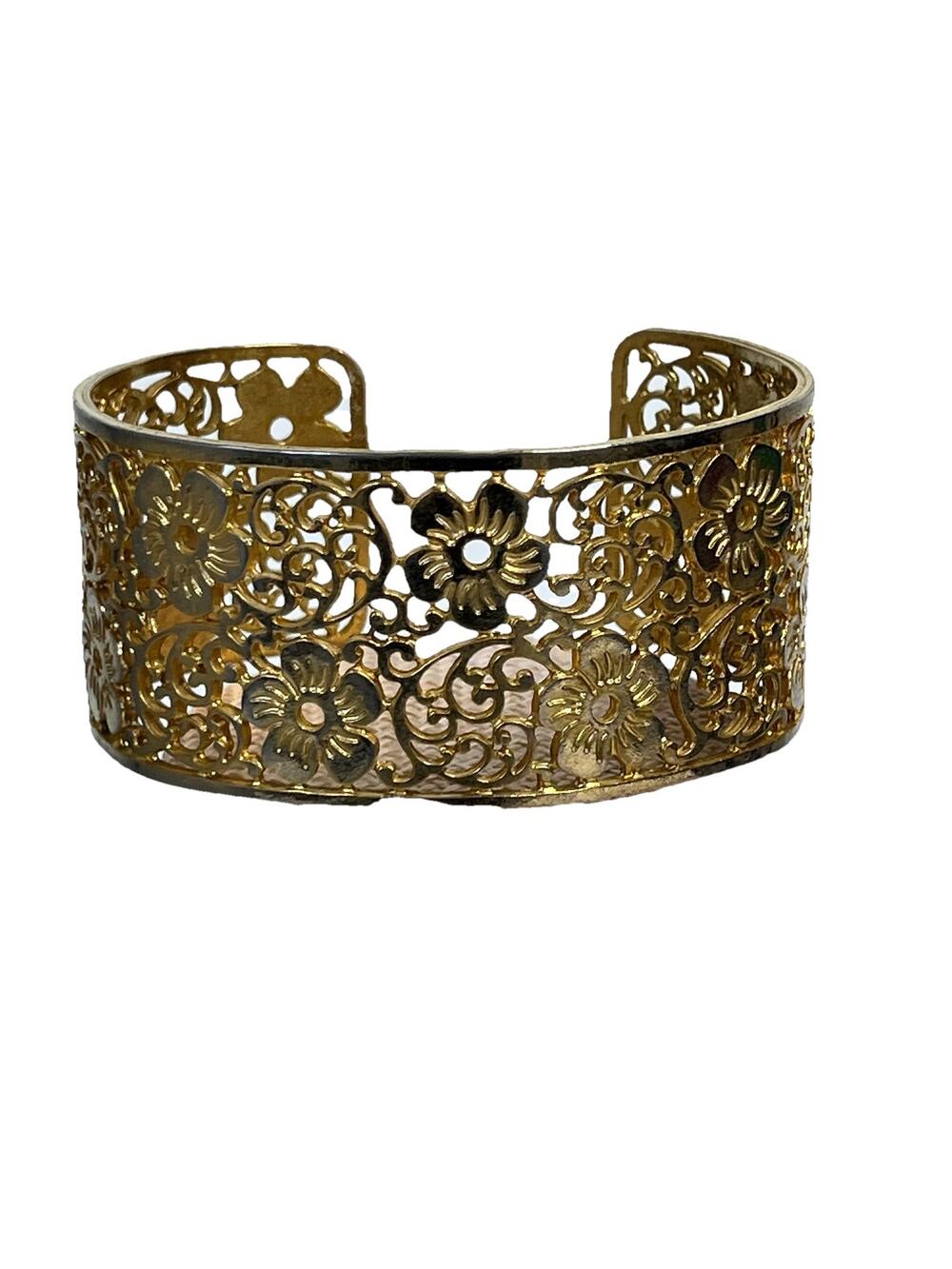 Vintage MMA Floral Gold Tone Bracelet Band Bangle 6.5"L (#24B)